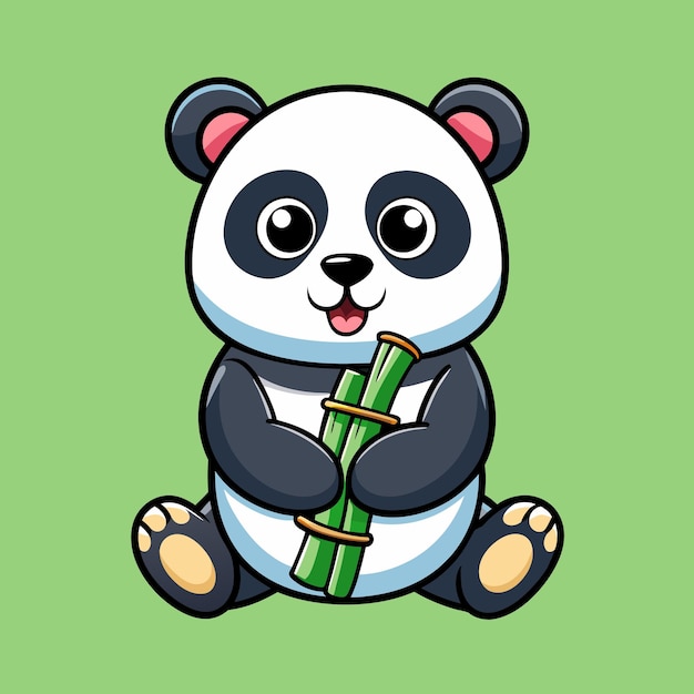 um bonito bebê panda comendo arte de ilustração de bambu