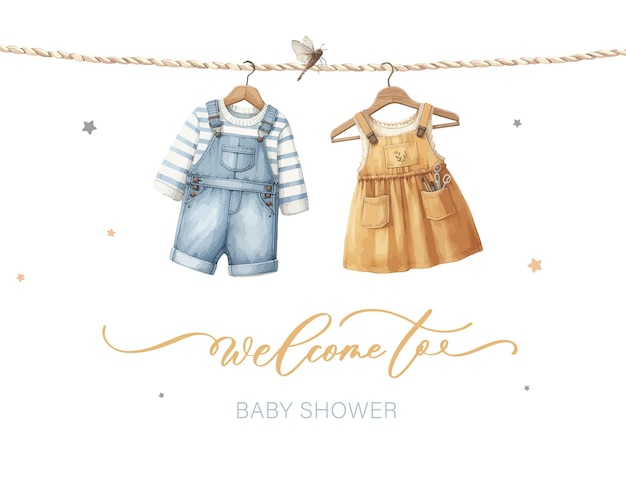 Um bonito cartão de convite de aquarela para o banho de bebé com um coelho.