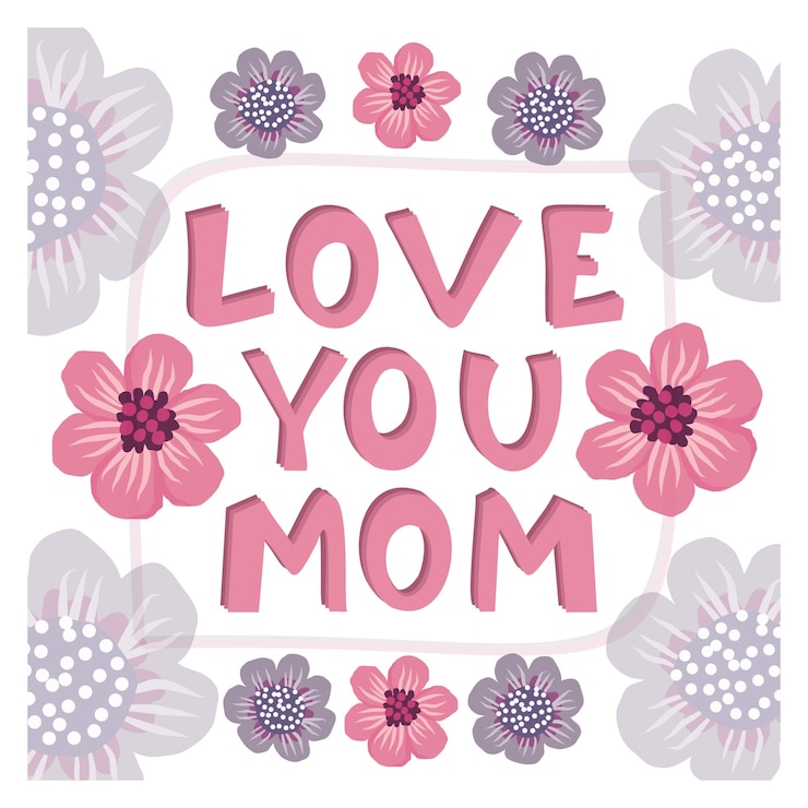 Vetor um bonito cartão de saudação para o dia das mães com texto "amo-te, mãe e flores".