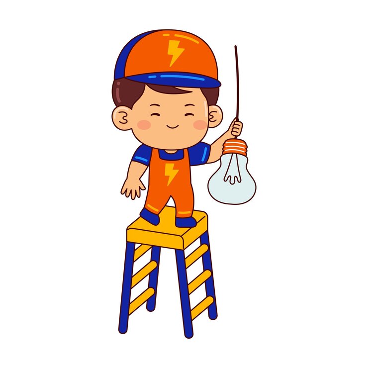 Um bonito eletricista, personagem de desenho animado.