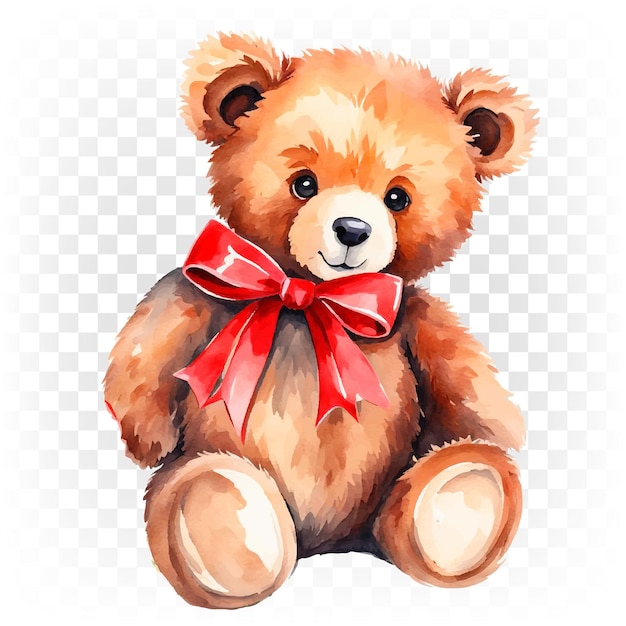 Vetor um bonito urso de pelúcia brinquedo de urso castanho com um laço vermelho