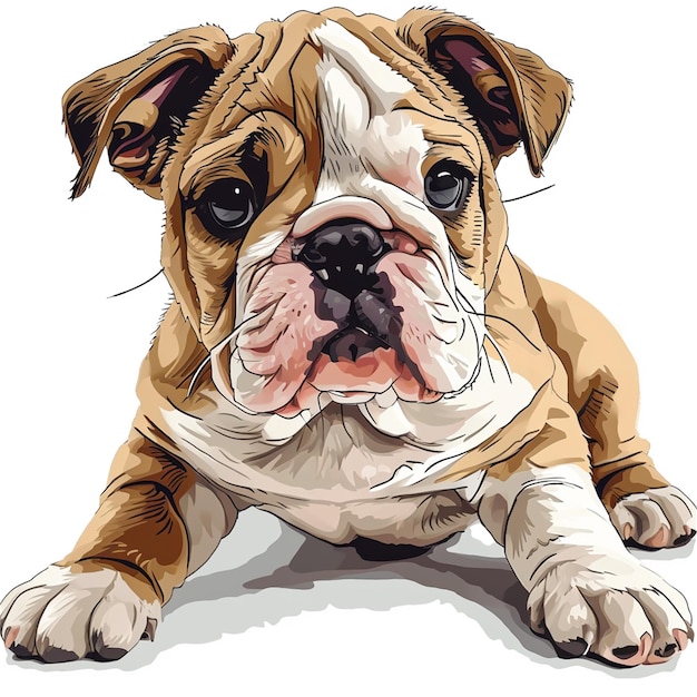 Vetor um bulldog inglês está sentado em um fundo branco no estilo de ilustrações pintadas 8k resolução