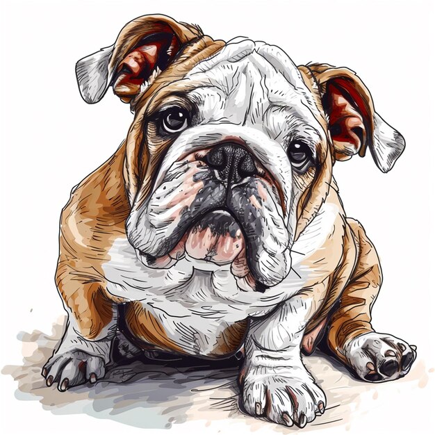 Vetor um bulldog inglês está sentado em um fundo branco no estilo de ilustrações pintadas 8k resolução