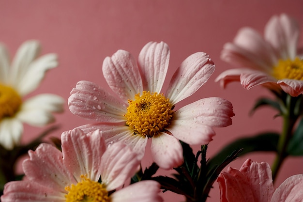 um buquê de flores com a palavra primavera na parte superior gerbera rosa gerbera flores de fundo