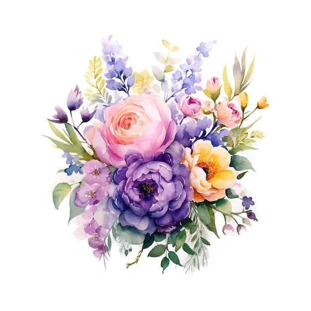 Um buquê de flores com fundo azul e roxo.