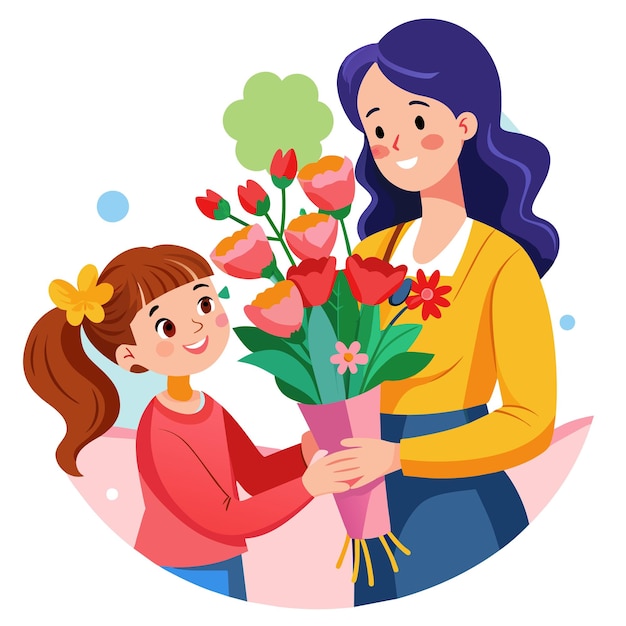 Um buquê de flores para o Dia das Mães sendo presenteado a uma mãe amorosa para expressar gratidão