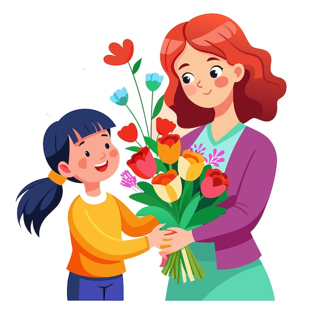 Um buquê de flores para o Dia das Mães sendo presenteado a uma mãe amorosa para expressar gratidão