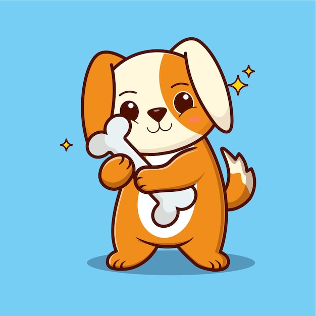 Um cachorrinho adorável a abraçar um osso.
