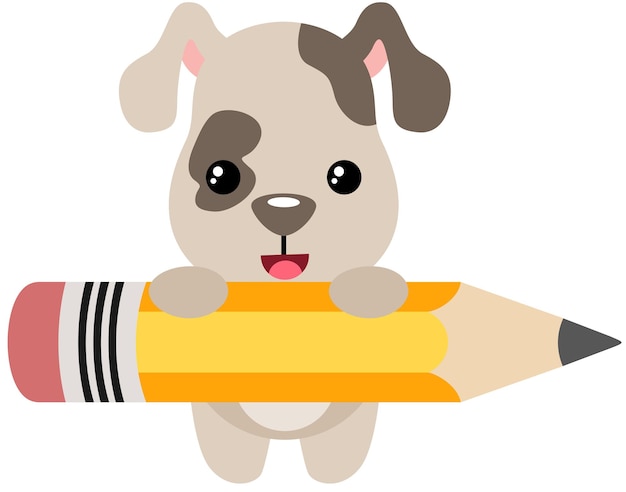Um cachorrinho bonito com um lápis grande.