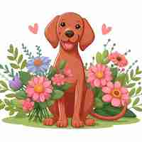 Vetor um cachorro com flores e uma foto de um cachorros com as palavras amor nele