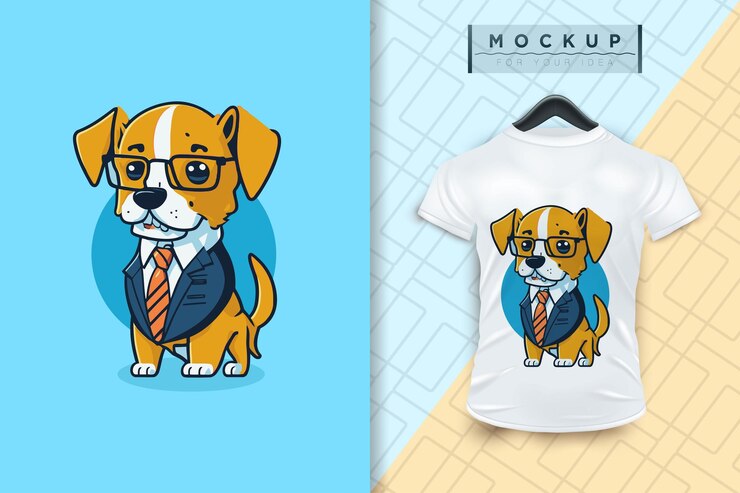Vetor um cachorro vestindo um uniforme como um trabalhador de escritório e um empresário em design de personagem de desenho animado plano