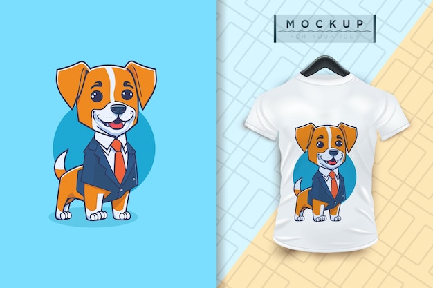 Vetor um cachorro vestindo um uniforme como um trabalhador de escritório e um empresário em design de personagem de desenho animado plano