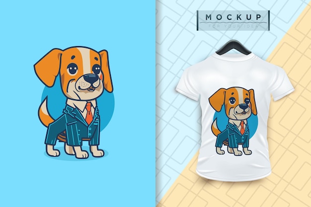 Vetor um cachorro vestindo um uniforme como um trabalhador de escritório e um empresário em design de personagem de desenho animado plano