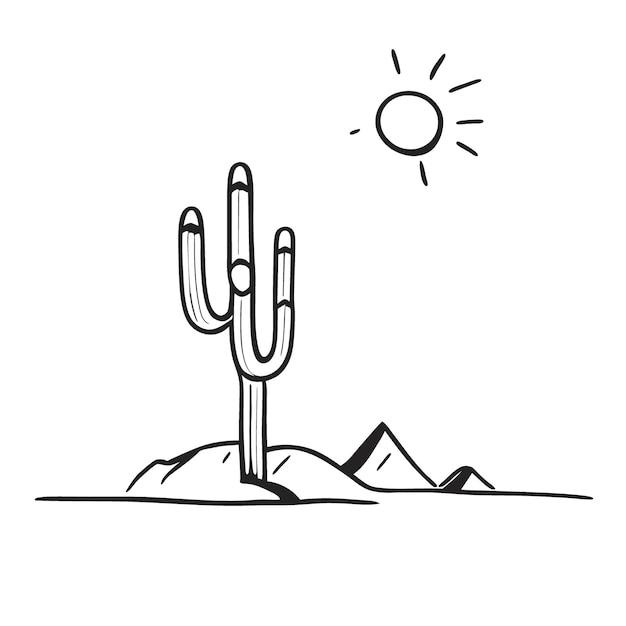 Um cacto no deserto ilustração vetorial doodle arte de linha