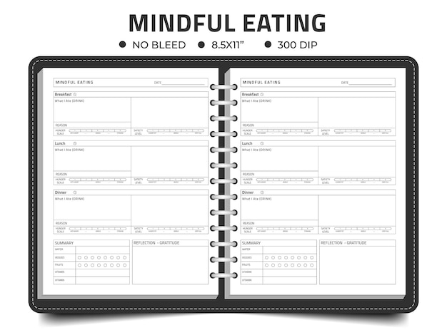 Um caderno com um plano de alimentação consciente e uma lista de coisas a fazer.