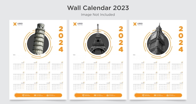 Um calendário de parede com três designs diferentes