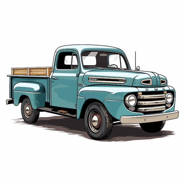 Vetor um caminhão azul com uma caixa de madeira na frente e a palavra antiga na frente