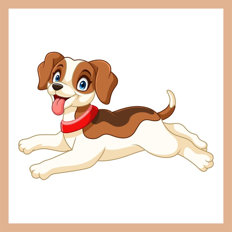 Vetor um cão beagle de desenho animado a saltar e a puxar a língua