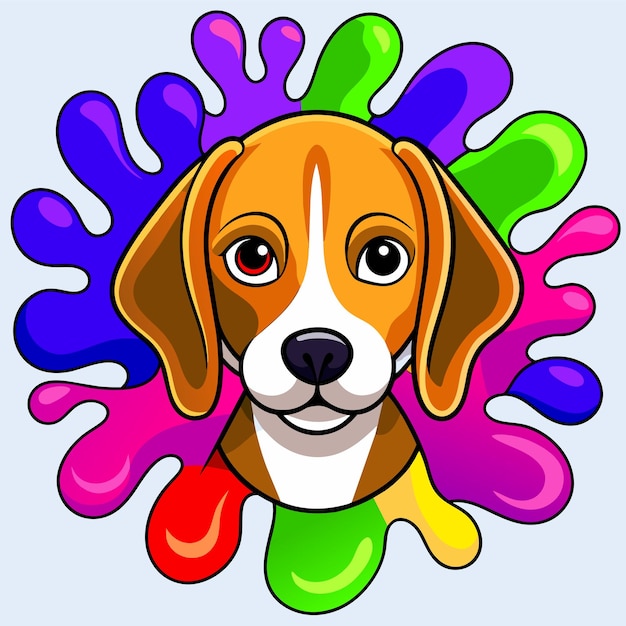 Um cão com um rosto colorido e um padrão multicolorido de contas multicoloridas