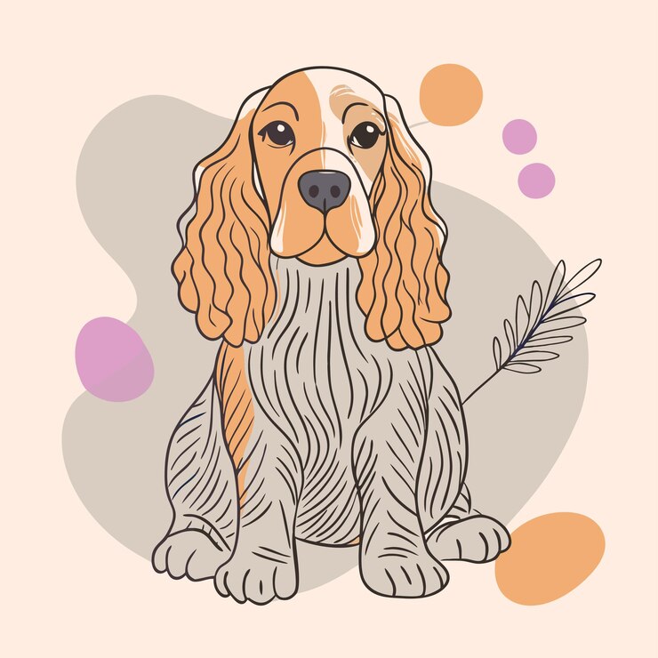 Vetor um cão com uma cauda longa senta-se na frente de um fundo rosa