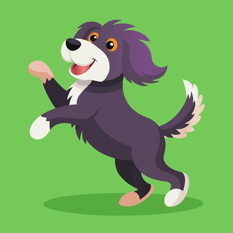 Vetor um cão com uma cauda roxa tem um fundo verde