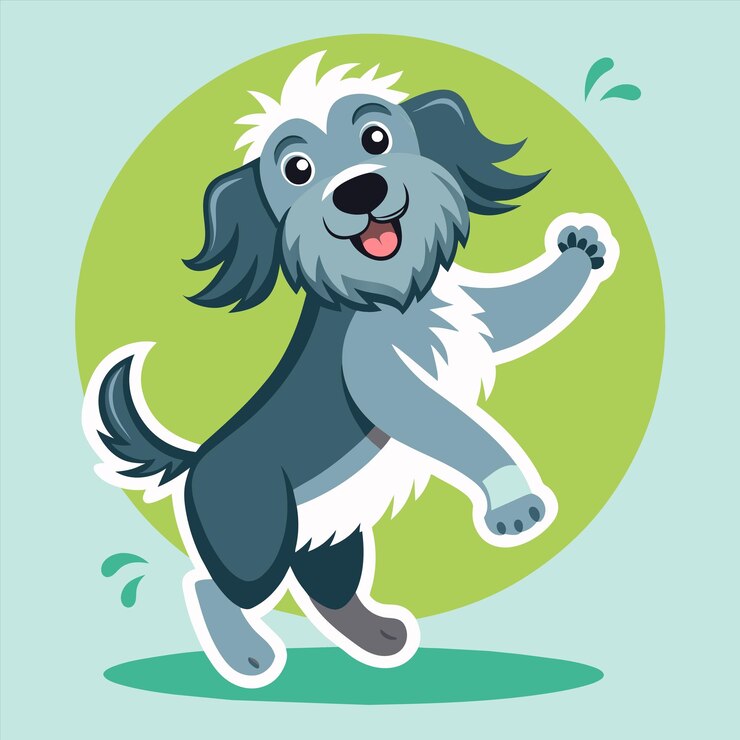 Vetor um cão de desenho animado com um rosto azul e um fundo verde