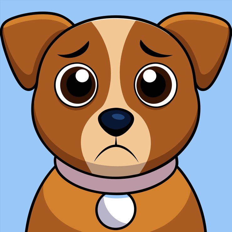 Vetor um cão de desenho animado com um rosto triste e um rosto triste