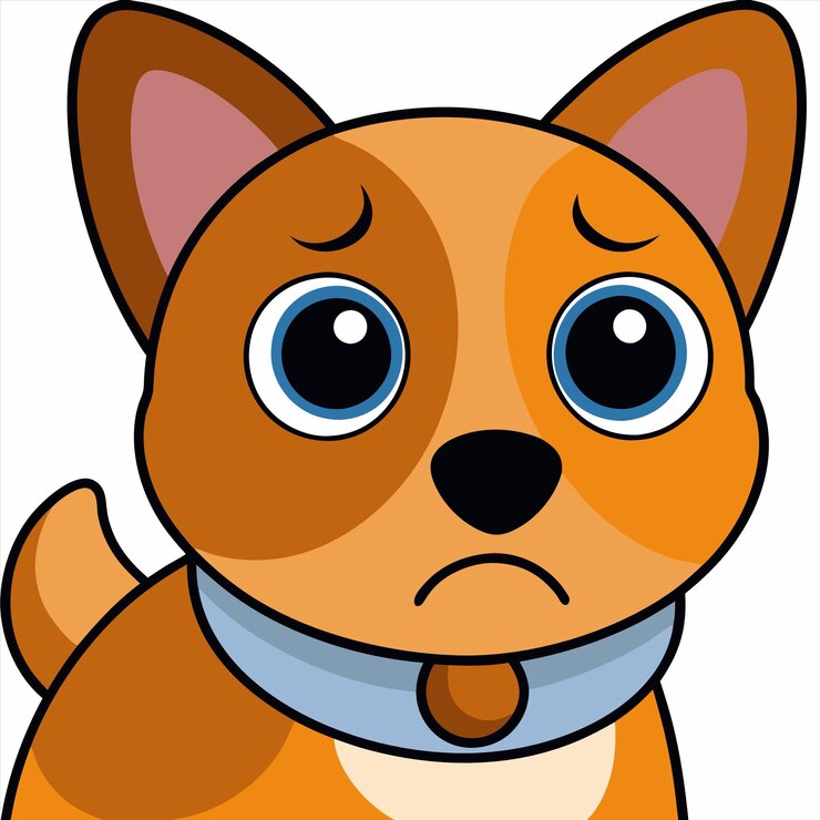 Vetor um cão de desenho animado com um rosto triste e uma expressão triste em seu rosto