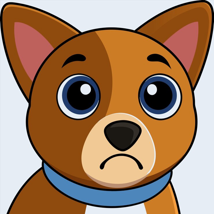 Vetor um cão de desenho animado com um rosto triste e uma expressão triste em seu rosto