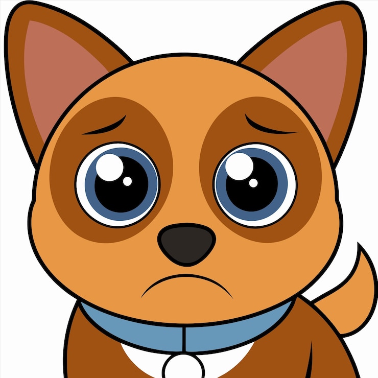 Vetor um cão de desenho animado com um rosto triste e uma expressão triste