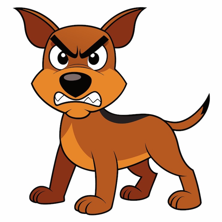 Vetor um cão de desenho animado com uma expressão de raiva no rosto