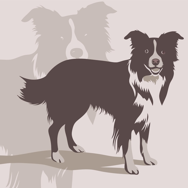 Vetor um cão está de pé na frente de uma foto de um cão