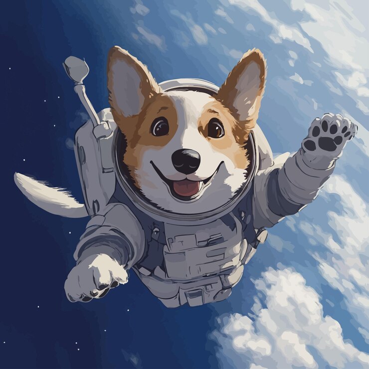 Vetor um cão num fato espacial com um fato espacial nele