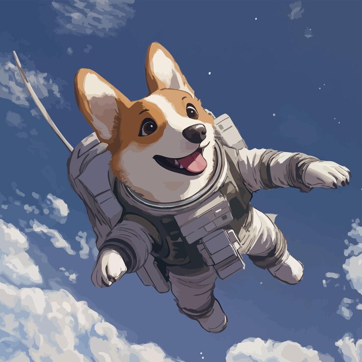 Vetor um cão num fato espacial com um fato espacial nele