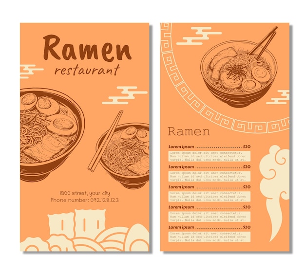 Um cardápio para um restaurante Ramen.