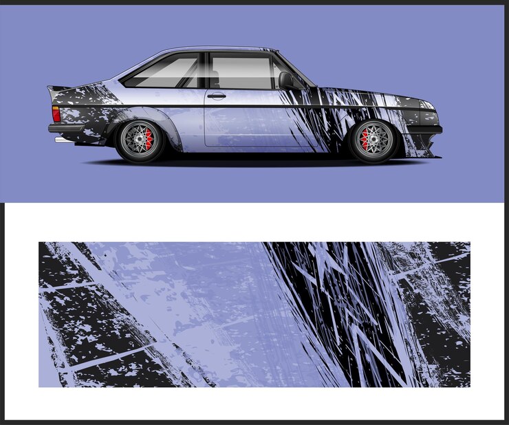 Vetor um carro com uma pintura azul que tem a palavra bmw nele.