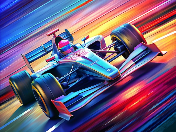 Vetor um carro de corrida de fórmula 1 rápido em uma pista colorida