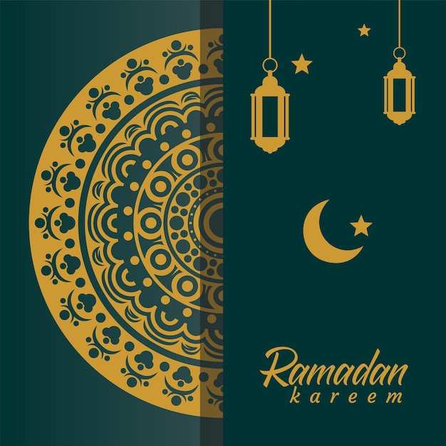 Um cartão com um Ramadan Kareem e uma lua crescente.