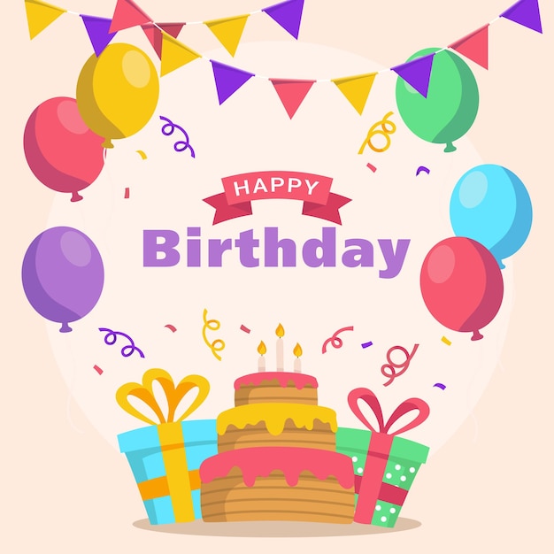 um cartão de aniversário com um carta de aniversário e balões nele