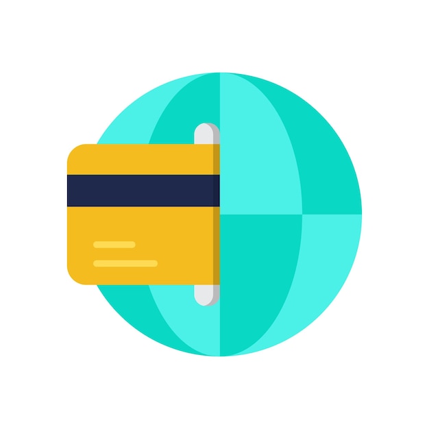 Vetor um cartão de crédito amarelo está sobre uma bola azul.