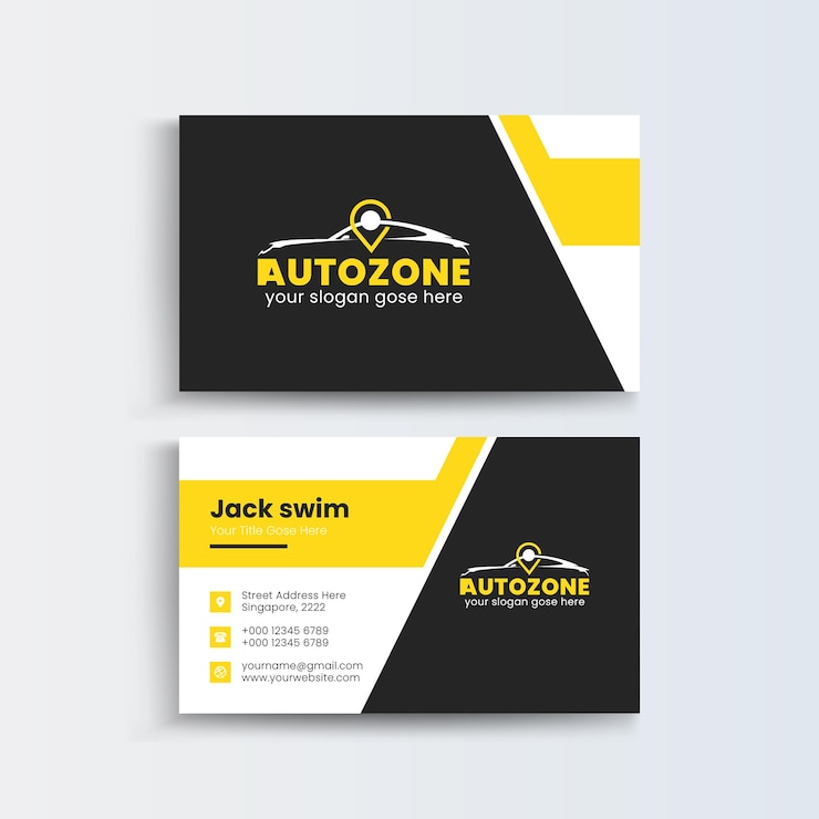 Vetor um cartão de visita para um autónomo com fundo amarelo e preto.