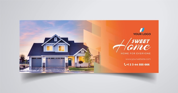 Vetor um cartão postal laranja e branco para a venda de uma casa.
