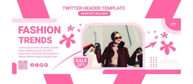 Vetor um cartão rosa que diz o modelo de cabeçalho do twitter.