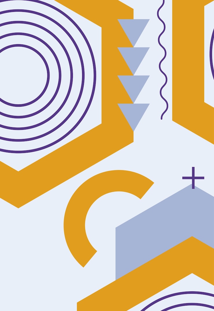 Vetor um cartaz colorido com um fundo azul e laranja com uma espiral e um círculo azul e roxo
