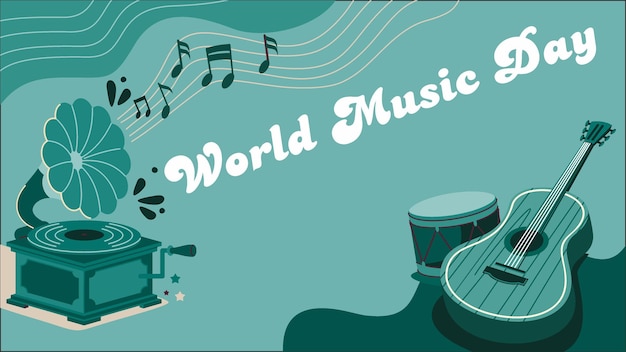 um cartaz com notas de música mundial e um tema musical