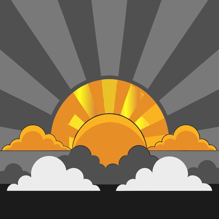 Vetor um cartaz com um sol e nuvens com o sol brilhando através das nuvens