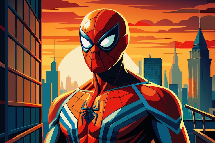 Vetor um cartaz de um super-herói com um homem-aranha na capa