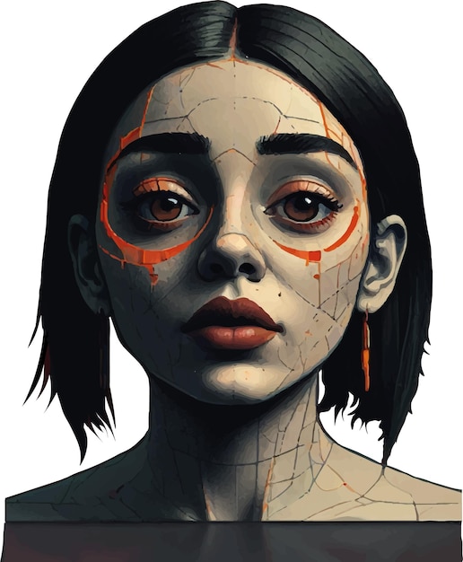 Vetor um cartaz de uma mulher com um crânio e um olho pintado nele