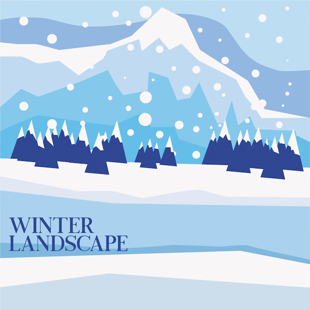 um cartaz para a paisagem de inverno com montanhas e neve