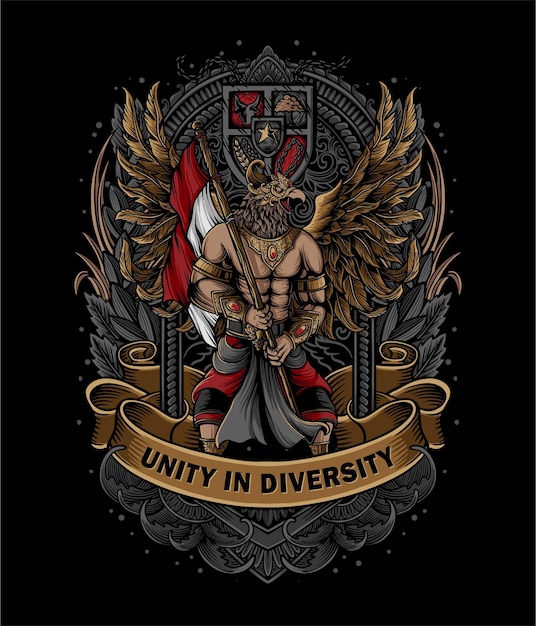 Um cartaz para a unidade na diversidade com um homem segurando uma espada.
